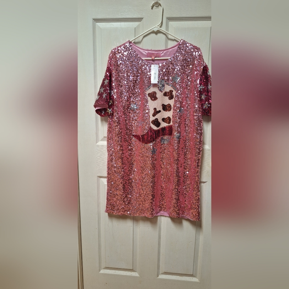 Hot pink Oversize sequin Tshirt/dress